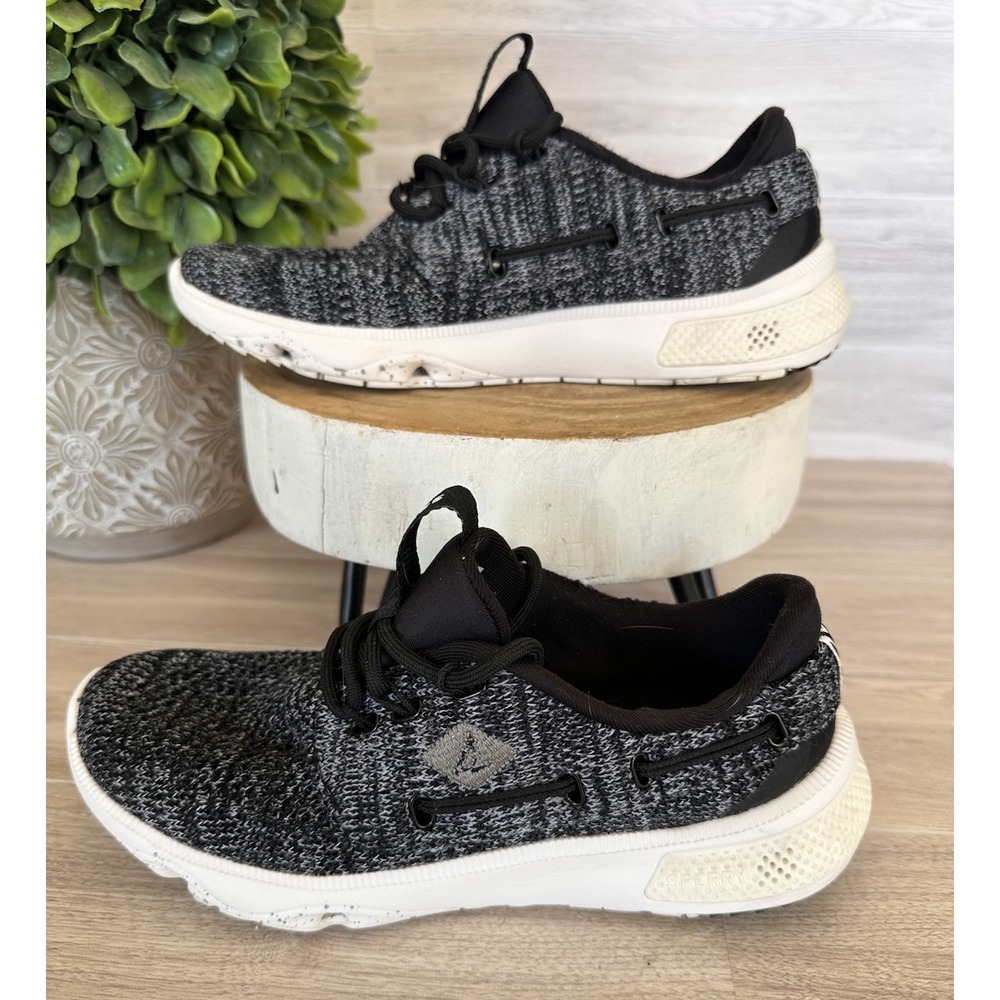 Sperry 7 Seas 3-Eye Sneakers Women's Sz 5.5 Black Knit Shoes Wedge - Picture 4 of 9